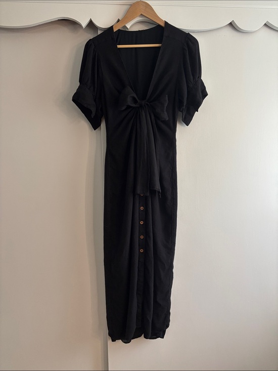 Free People Dresses & Skirts - Free People Black Cotton Bow Button Down Midi Dress